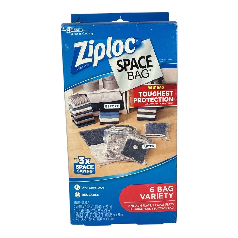 New Ziploc Vacuum Seal Space Bag Variety Pack of 6 Sizes: M, L, XL, Suitcase